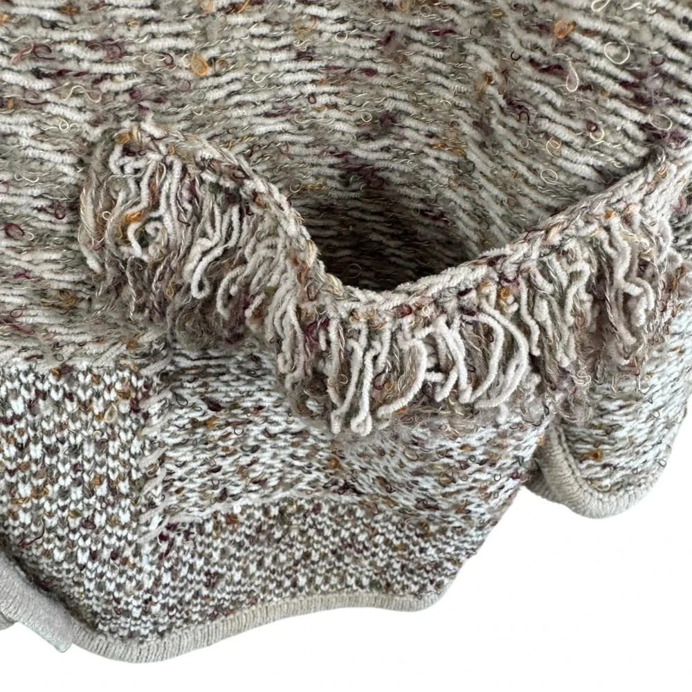 Coldwater Creek Patchwork Knit Cardigan Sweater Brown Tan Fringed Pockets Size L - Picture 5 of 7